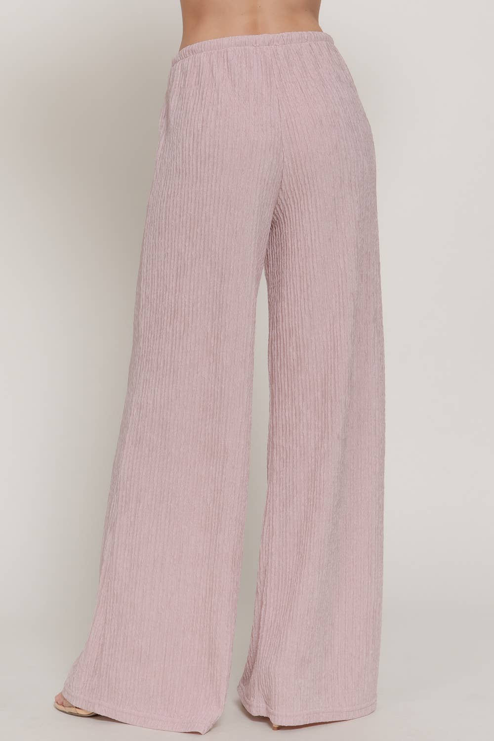 Crinkle Knit Long Pants: pale pink