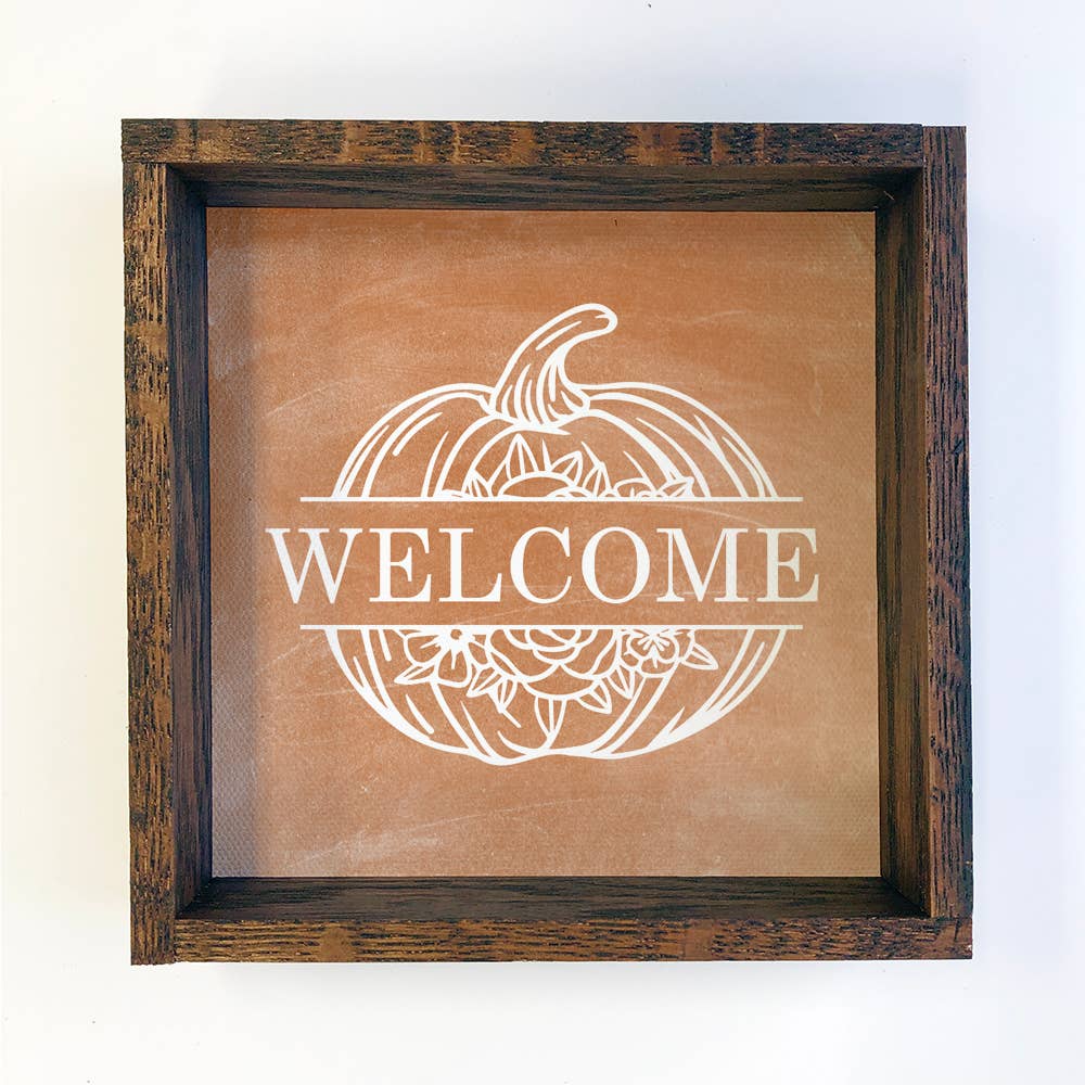 Welcome Fall Tabletop Sign: 6x6" Mini Canvas Art with Wood Box Frame