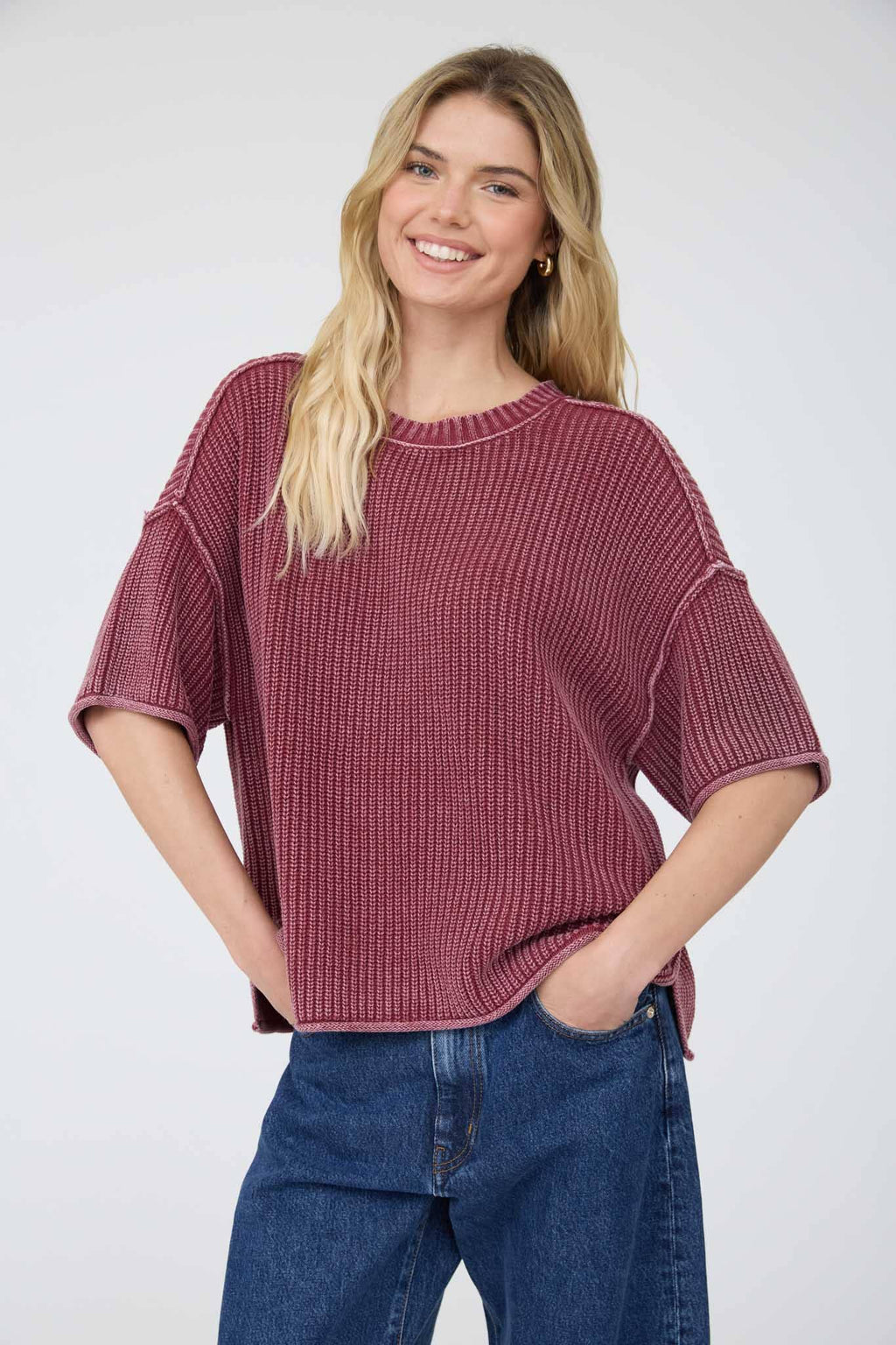 MINERAL WASHED RAW EDGE SWEATER