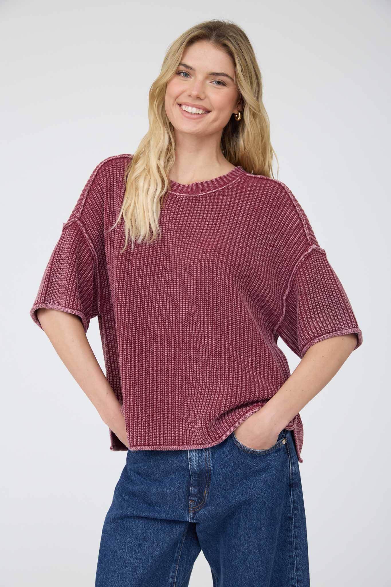 MINERAL WASHED RAW EDGE SWEATER