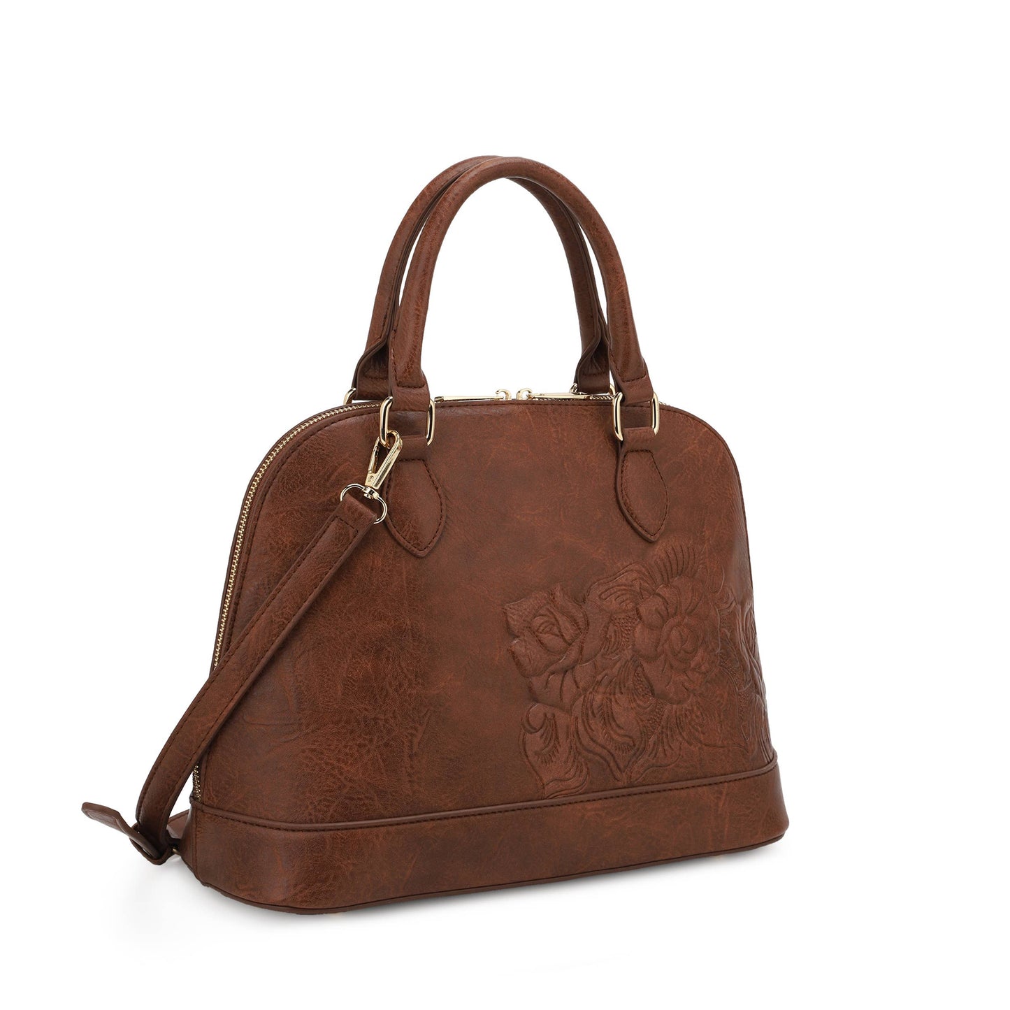 Elianna Hibiscus Floral Embossed Tooled Satchel Bag