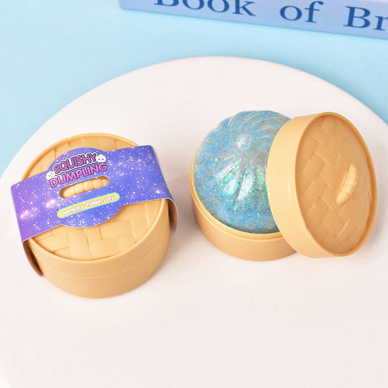 Glitter Squishy Dumpling Stress Ball Sensory Toy: Glitter Mini Dumpling + Steamer Basket