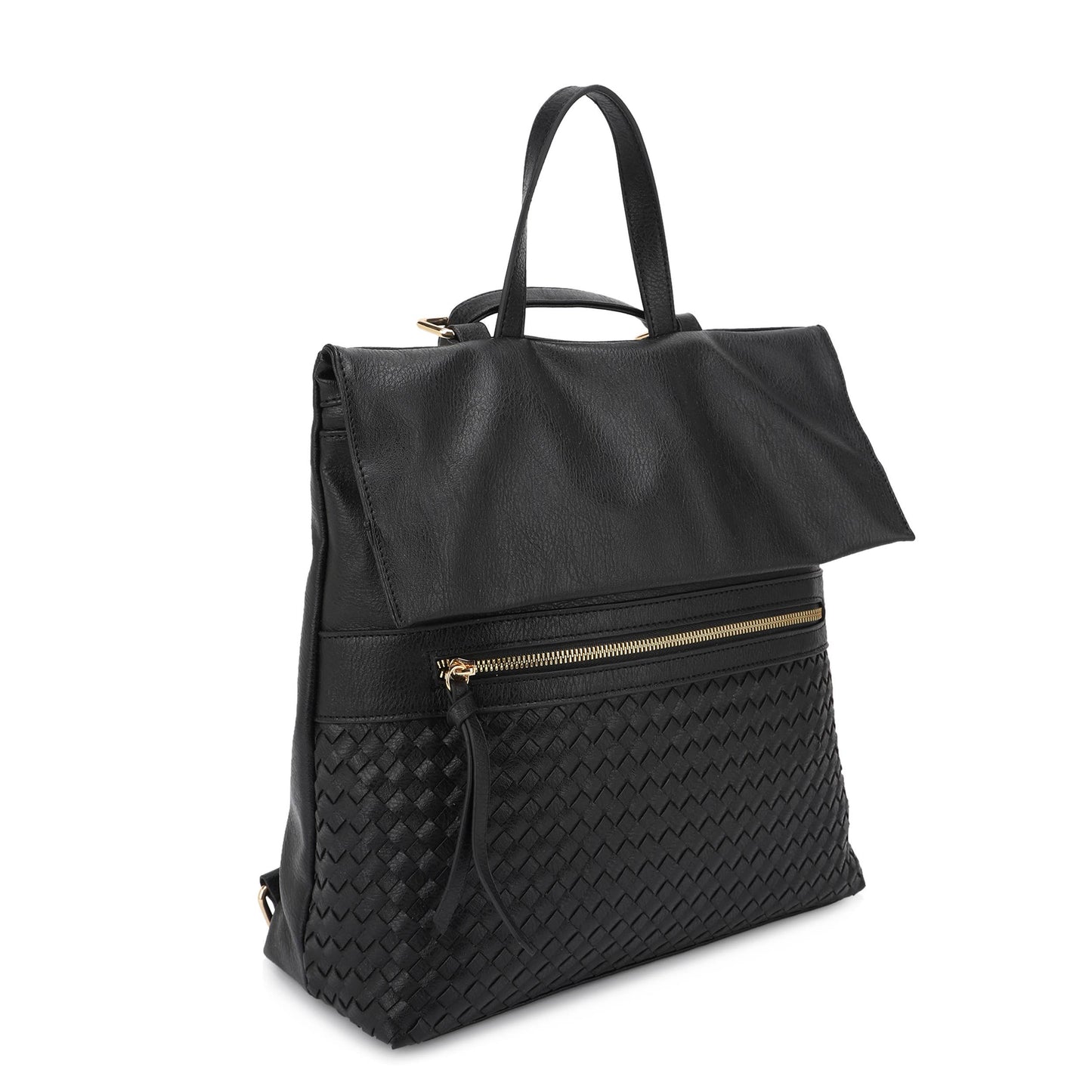 HELENA Woven Flap Backpack: Black
