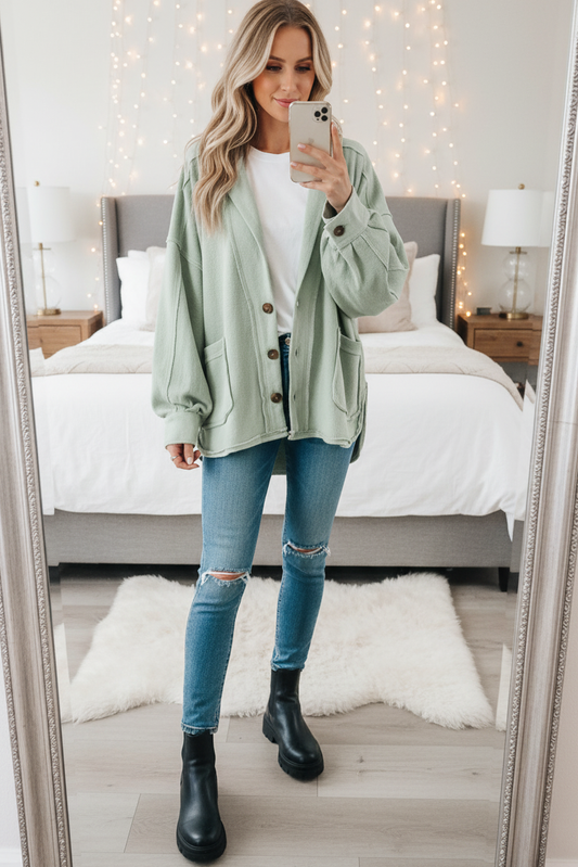 Fleece Jacket with Front Pockets: WINTER SAGE