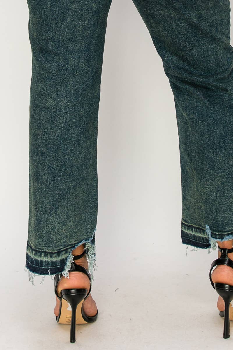 HIGH RISE STRETCH JEANS - BLEACH & OLIVE DYED