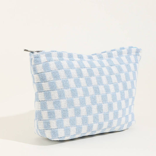 TRAVEL CHECKER COSMETIC POUCH BAG :Blue