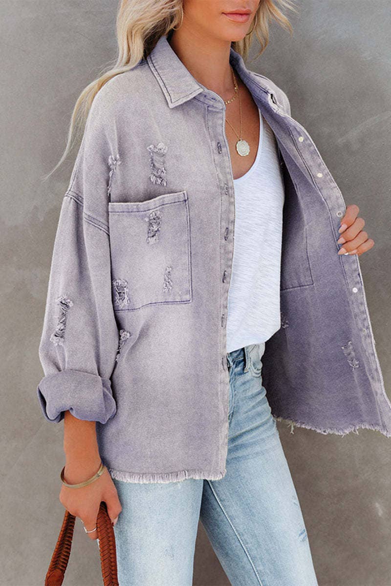 Raw Edged Distressed Denim Jacket