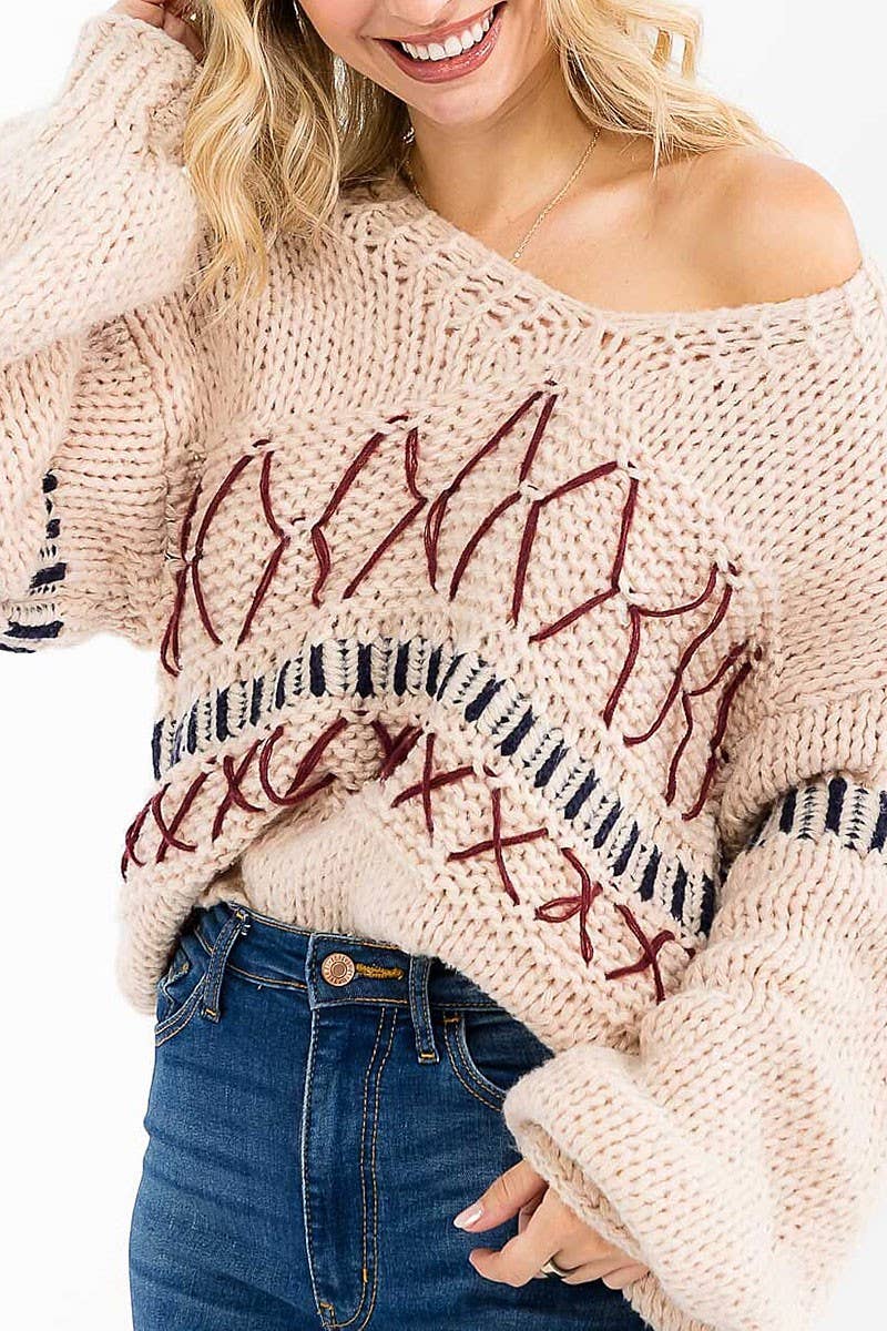 V-NECK DETAILED PULLOVER KNIT SWEATER