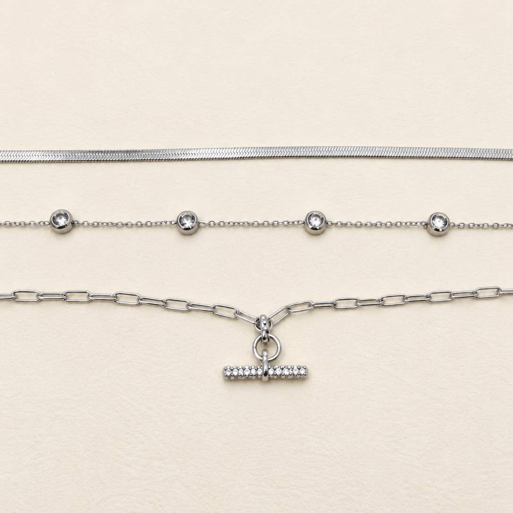 STAINLESS STEEL TARNISH FREE LAYERED NECKLACE: SILVER