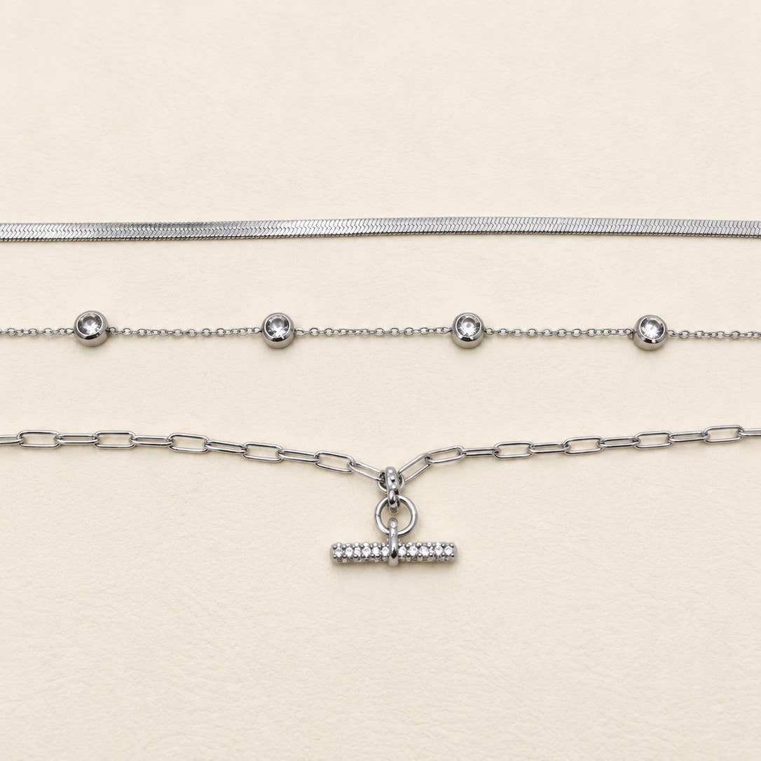 STAINLESS STEEL TARNISH FREE LAYERED NECKLACE: SILVER