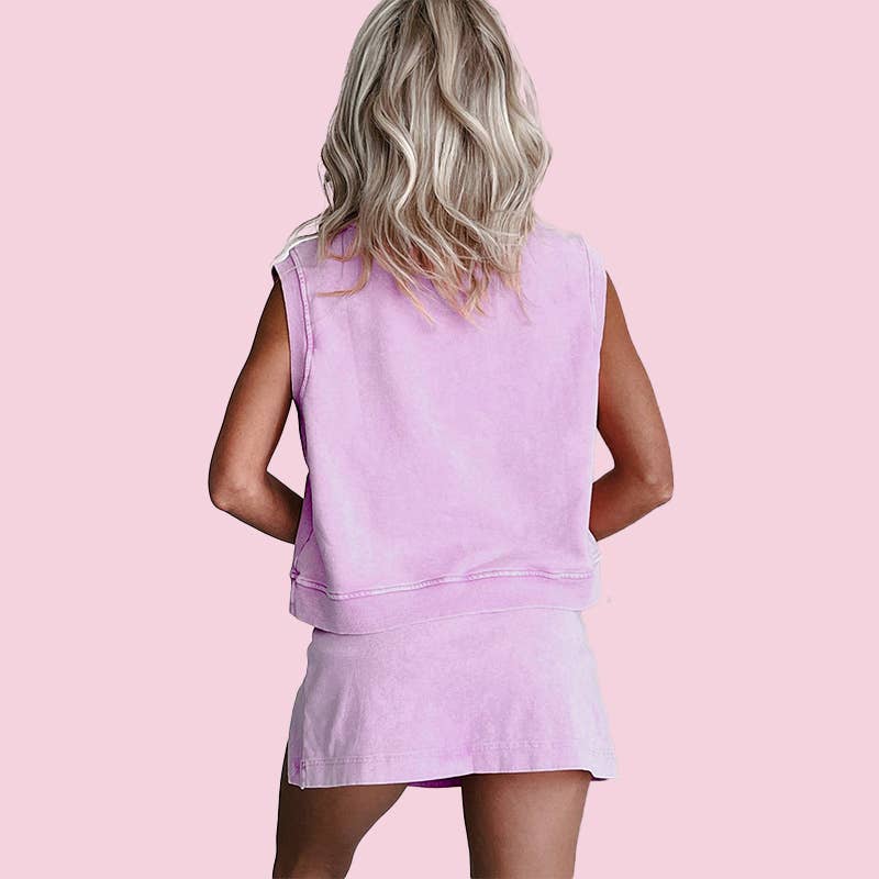 Mineral Wash Cotton Lined Split Athletic Skort: Purple