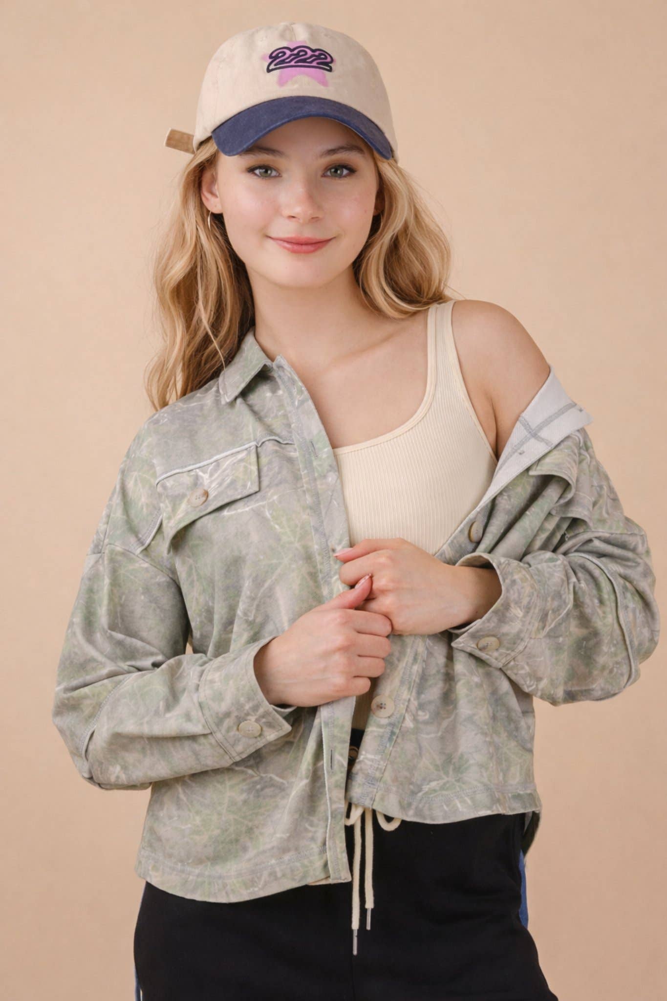 Camo Print Oversized Casual Shacket: OLIVE CAMO