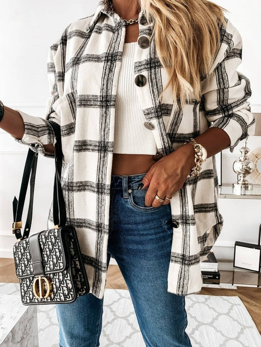Plaid Wool Blend Shirt Jacket