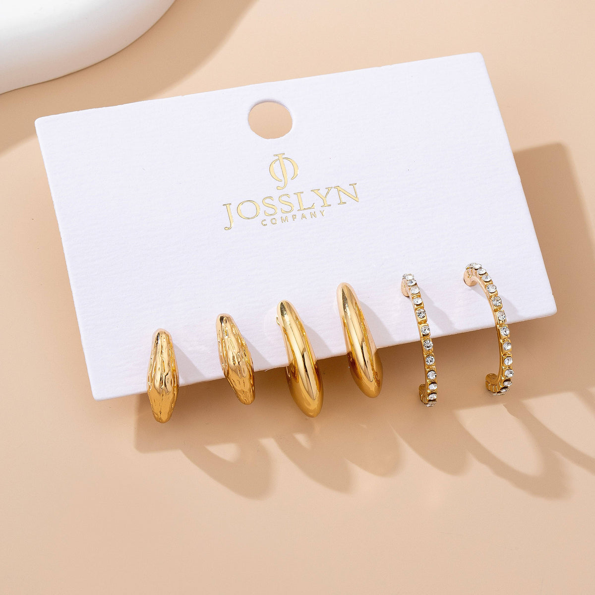 Tapered Rhinestone Huggie Hoop Trio Earring: GOLD