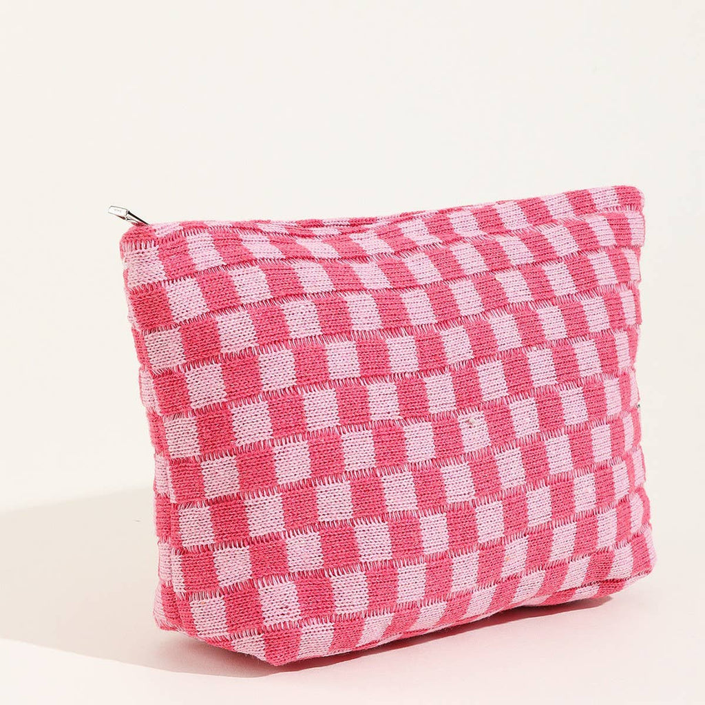TRAVEL CHECKER COSMETIC POUCH BAG :HOT PINK