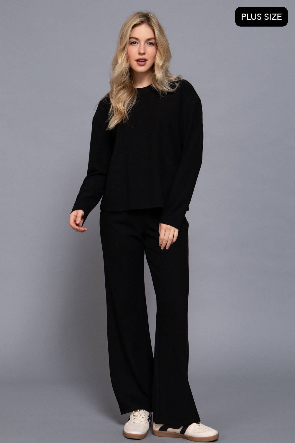 Long Sleeve Round Neck Soft Knit Top: Back