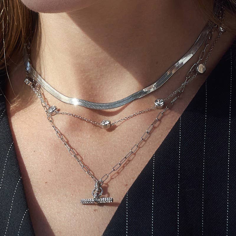 STAINLESS STEEL TARNISH FREE LAYERED NECKLACE: SILVER