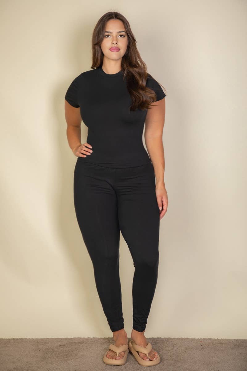 Plus Basic Solid Leggings: BLACK