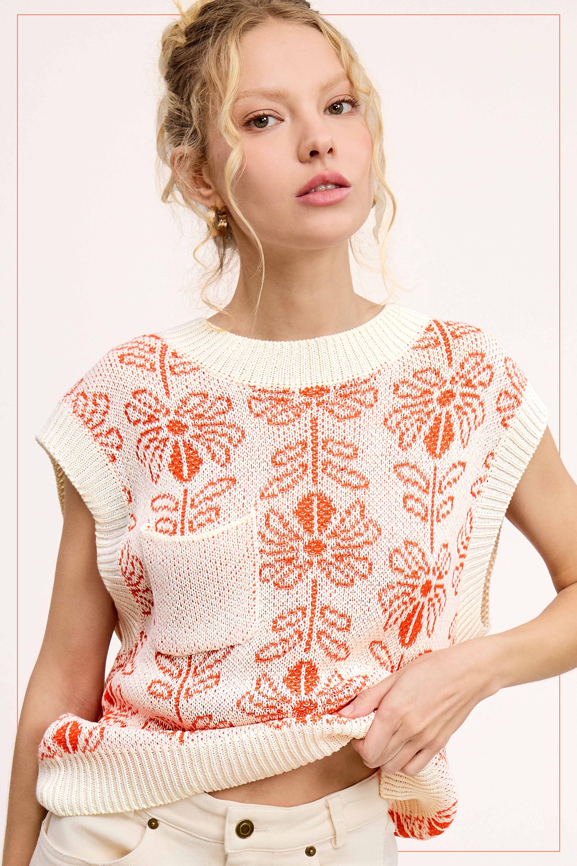 Floral Sleeveless Sweater Vest Top