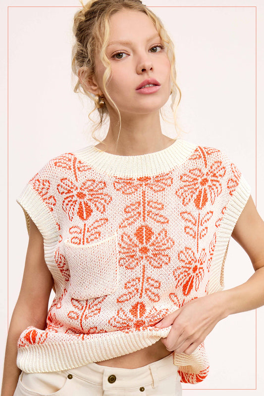 Floral Sleeveless Sweater Vest Top