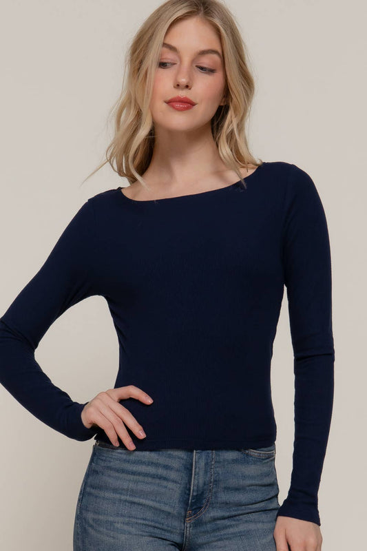 Boat Neck Brushed Rib Knit Top