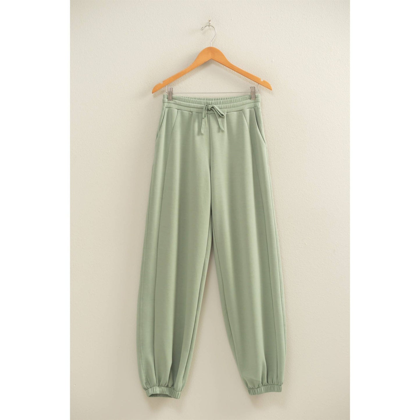 Double Knit Drawstring Waist Relaxed Jogger Sweatpants: SAGE GREEN