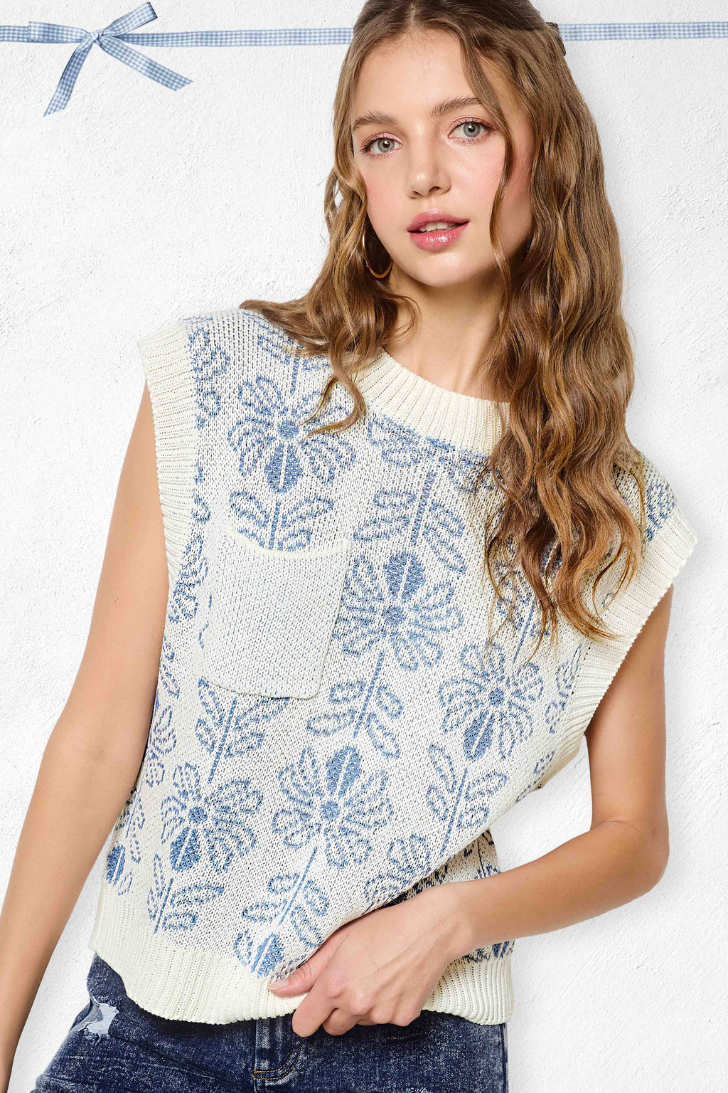 Floral Sleeveless Sweater Vest Top