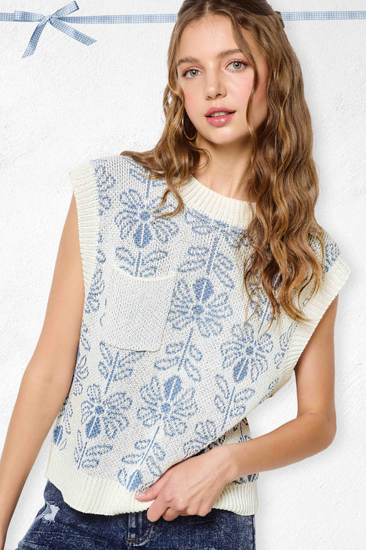 Floral Sleeveless Sweater Vest Top