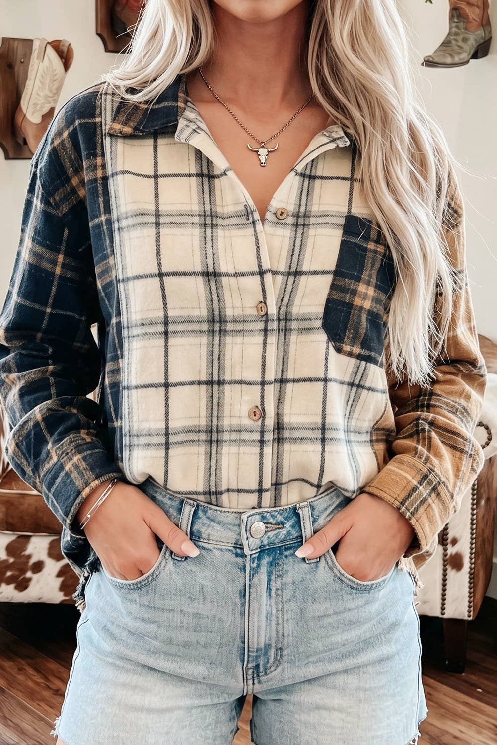 Multi-Colored Plaid Button-Up Shacket