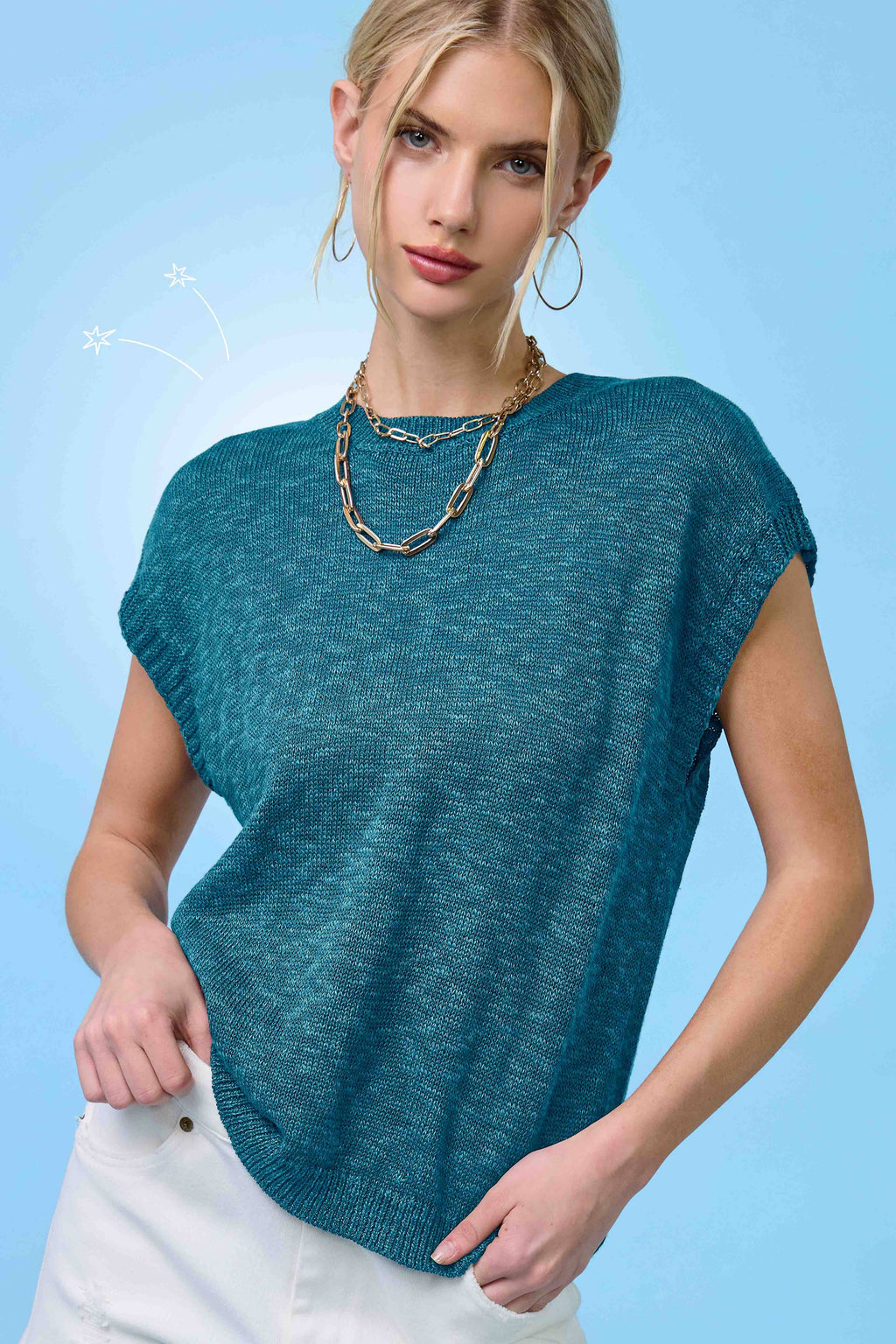 Loose Fit Sleeveless Knit Crew Neck Top