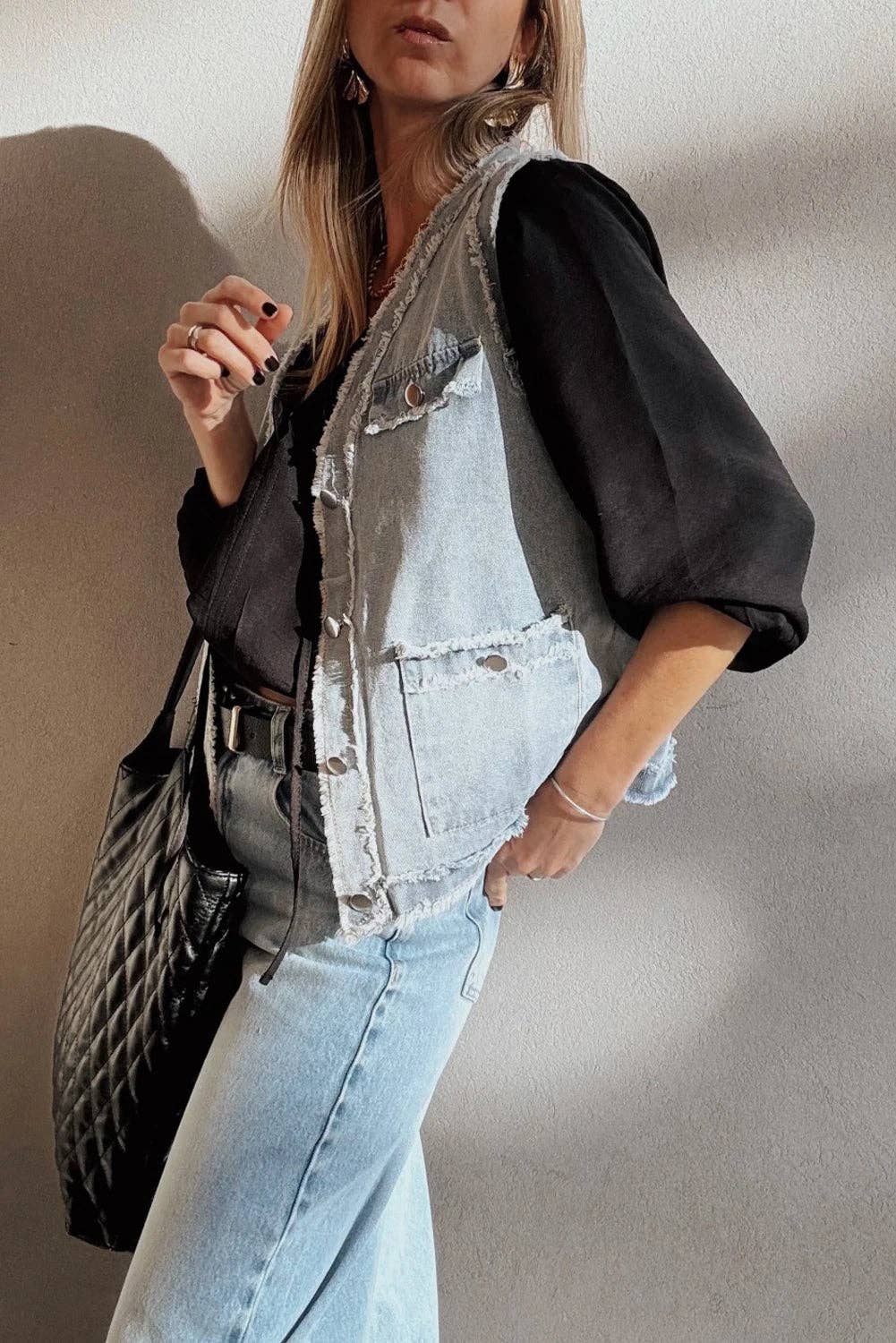 Beau Blue Frayed Edge Denim Vest Jacket
