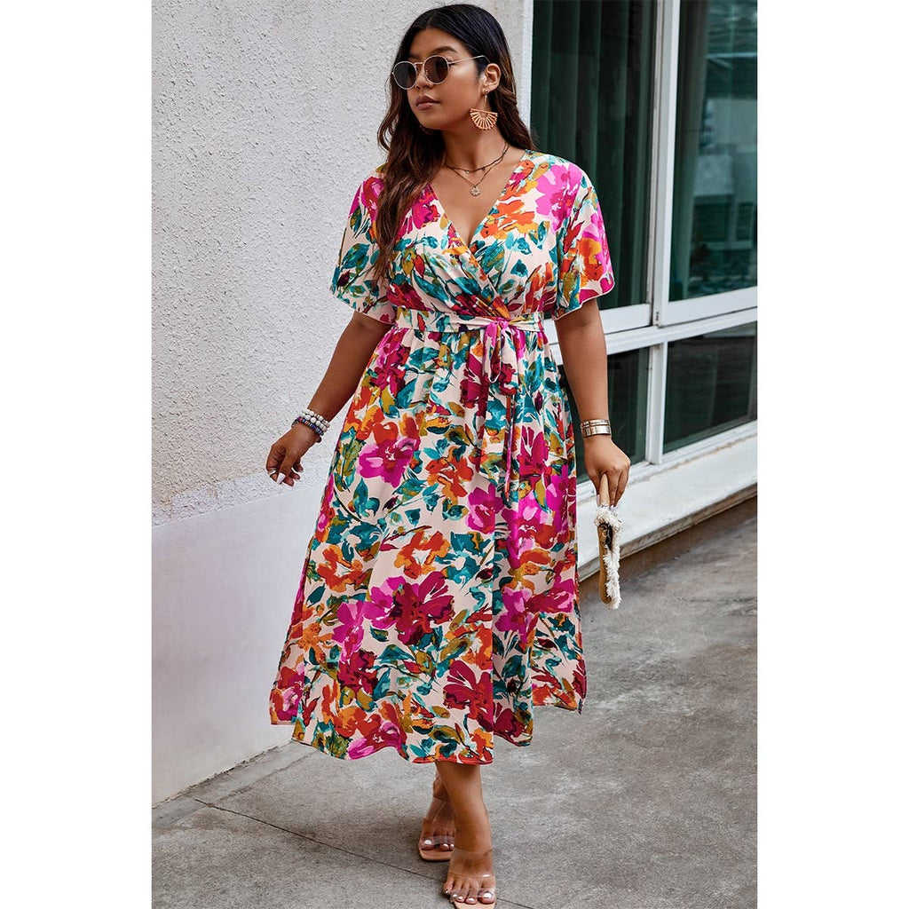 Floral Print Wrap Dress: MULTI