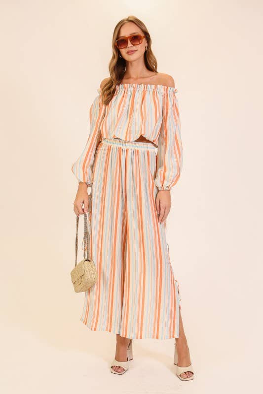 Sunset Stripe Tie-Side Wide Leg Pants