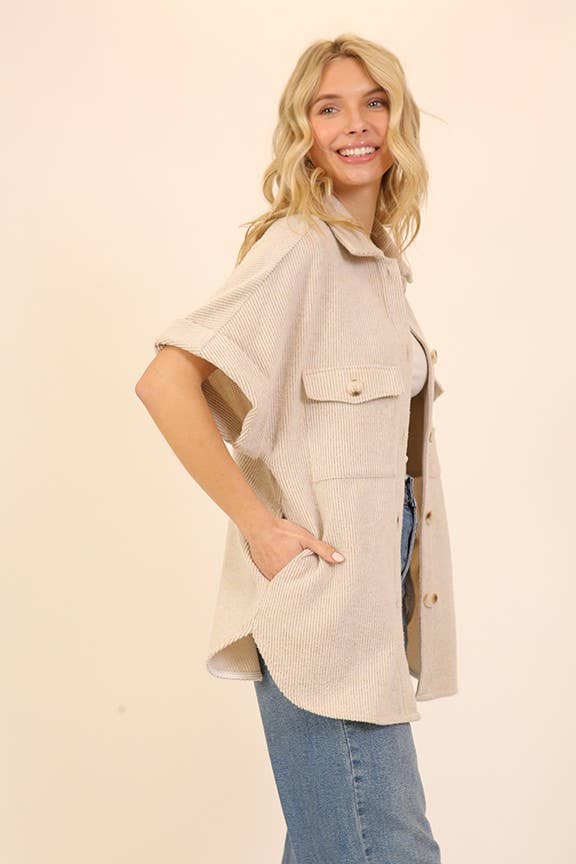 Brushed Waffle Button Down Jacket: Oatmeal