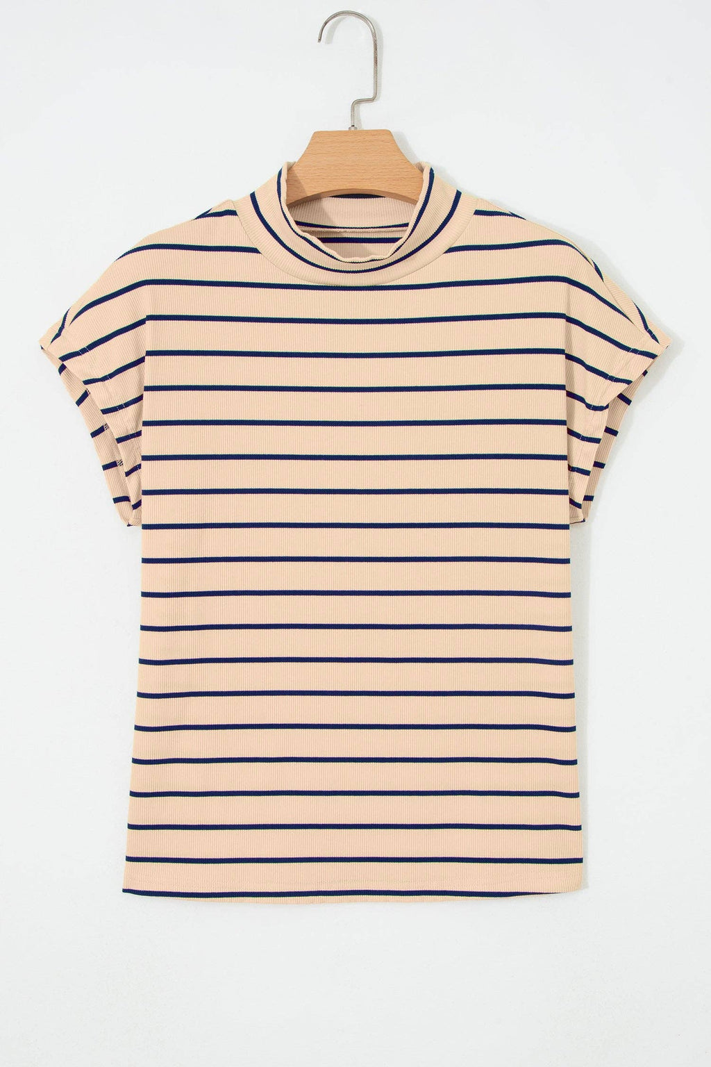 Stripe Mock Neck Short Sleeve Top