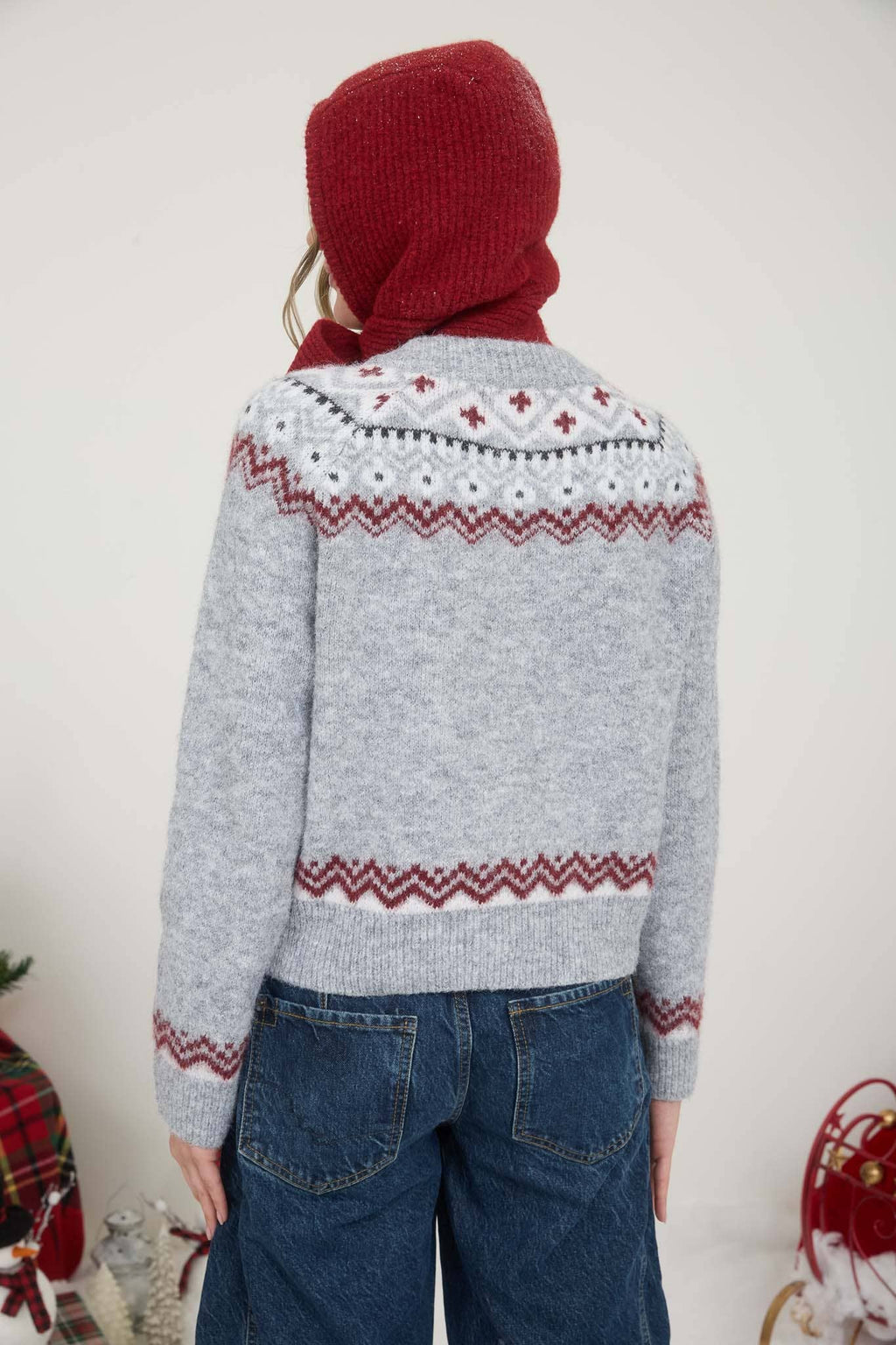 FAIRE ISLE TOGGLE BUTTON KNIT CARDIGAN SWEATER