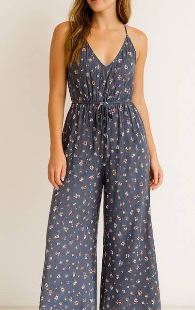 Floral Fantasy Jumpsuit: Navy/Pink