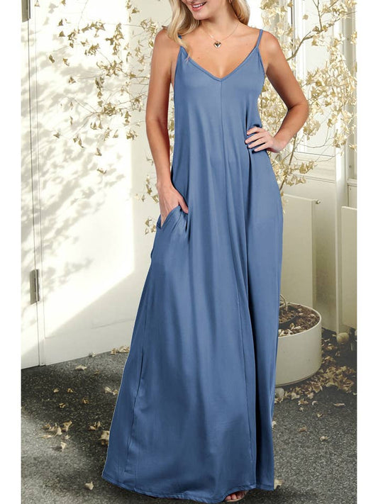 KNIT MAXI DRESS: DENIMBLUE