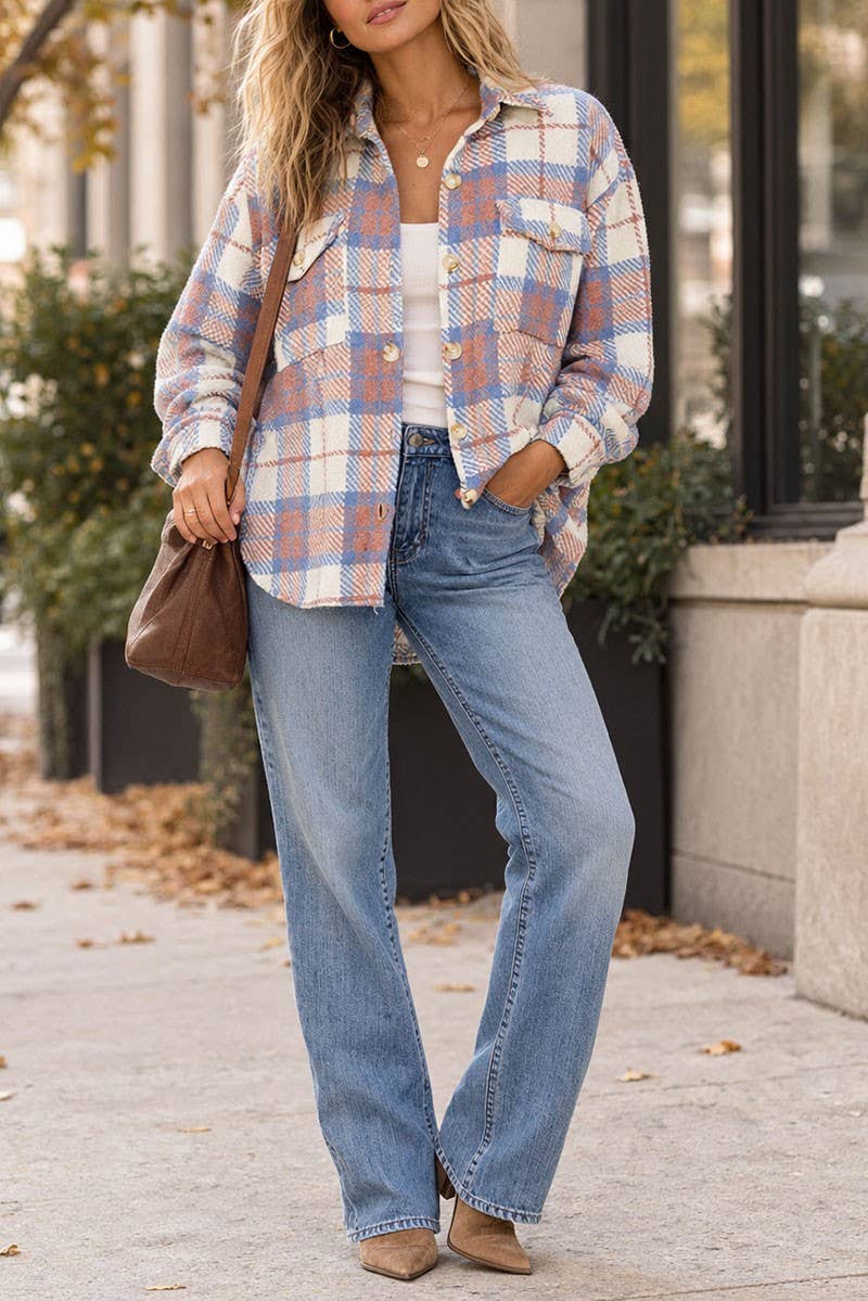 PLAID JACKET : IVORY MAUVE