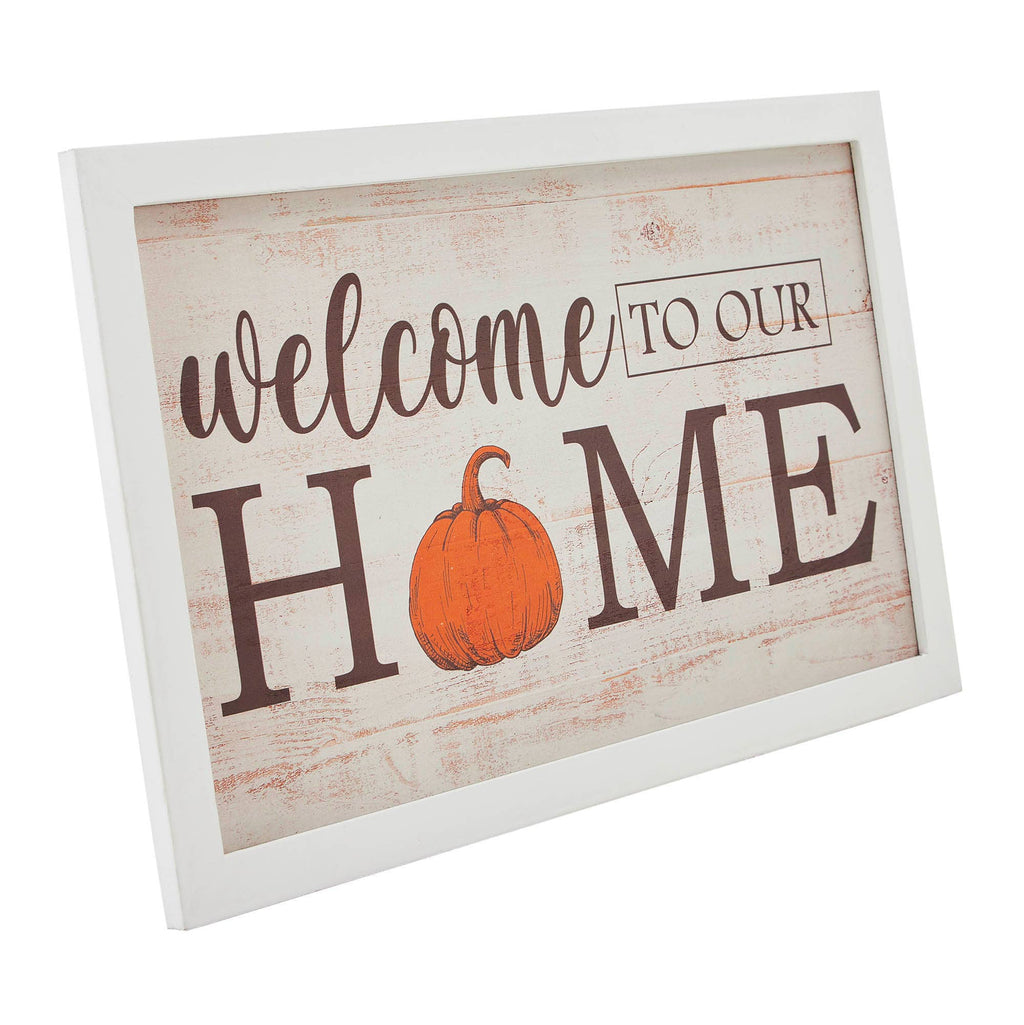 Farmhouse Welcome To Our Home Pumpkin Wall Sign 10x16