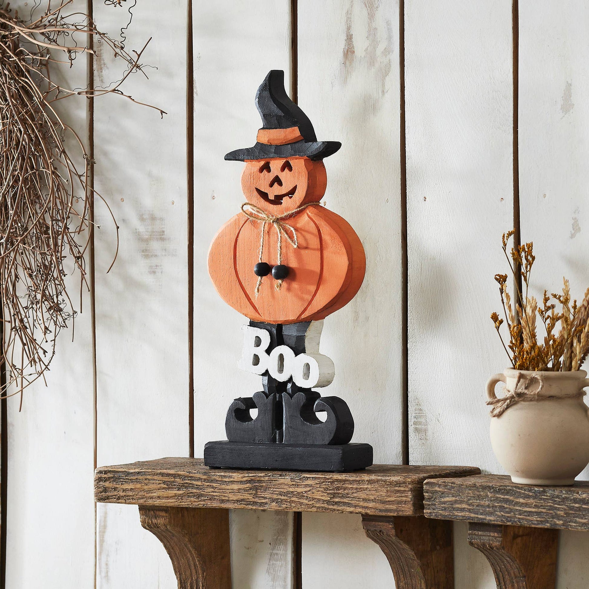 Jack-O-Lantern Boo Halloween Decor Wood Figurine, 15.5"