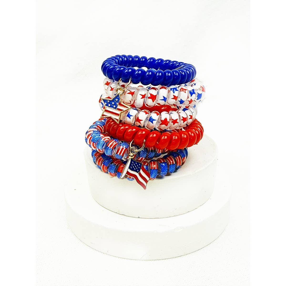 USA Charm Phone Cord Hair Tie Set: MIX COLOR