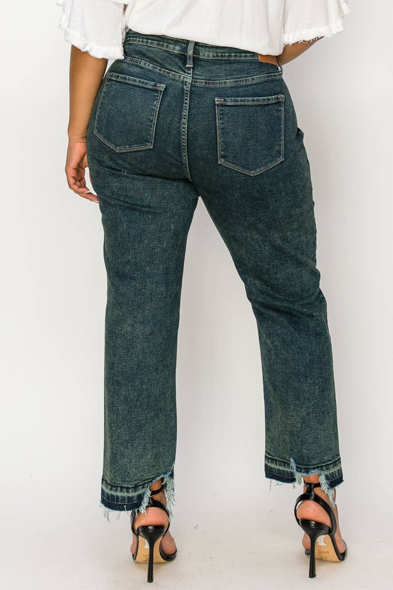HIGH RISE STRETCH JEANS - BLEACH & OLIVE DYED