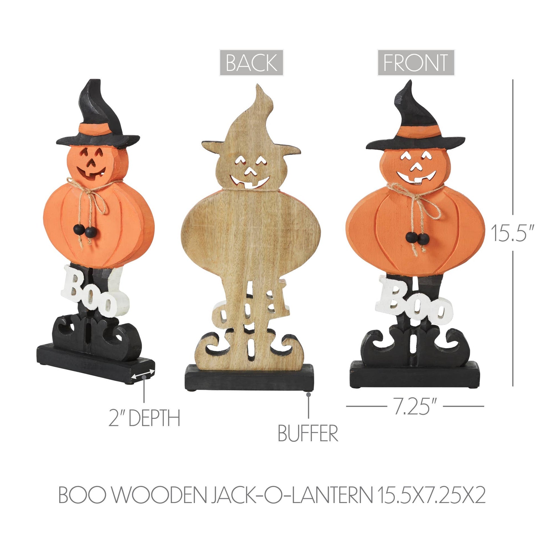 Jack-O-Lantern Boo Halloween Decor Wood Figurine, 15.5"