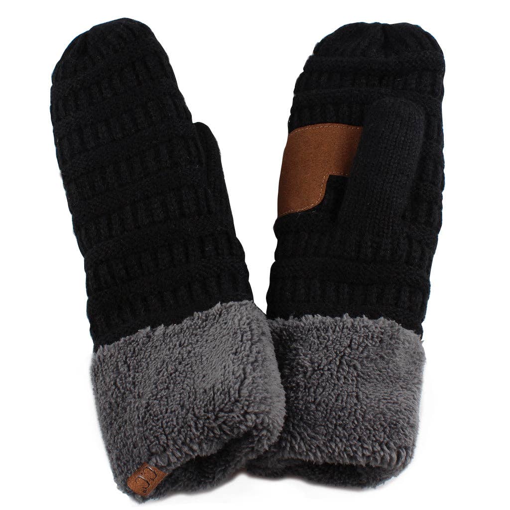 CC Color Block Mittens: Black/Dark Melange Grey