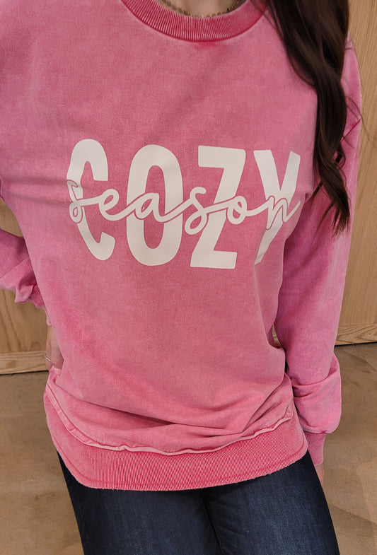 Cozy Season Acid Crewneck Pink