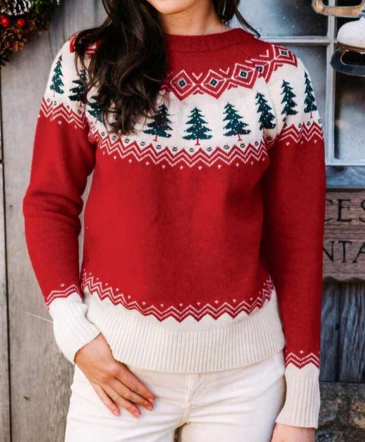 Christmas Soft Argyle Colorblock Geometric Pattern Sweater