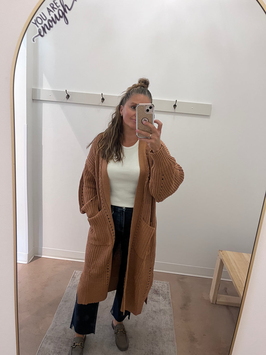 Chunky Open Front Cardigan: CAMEL