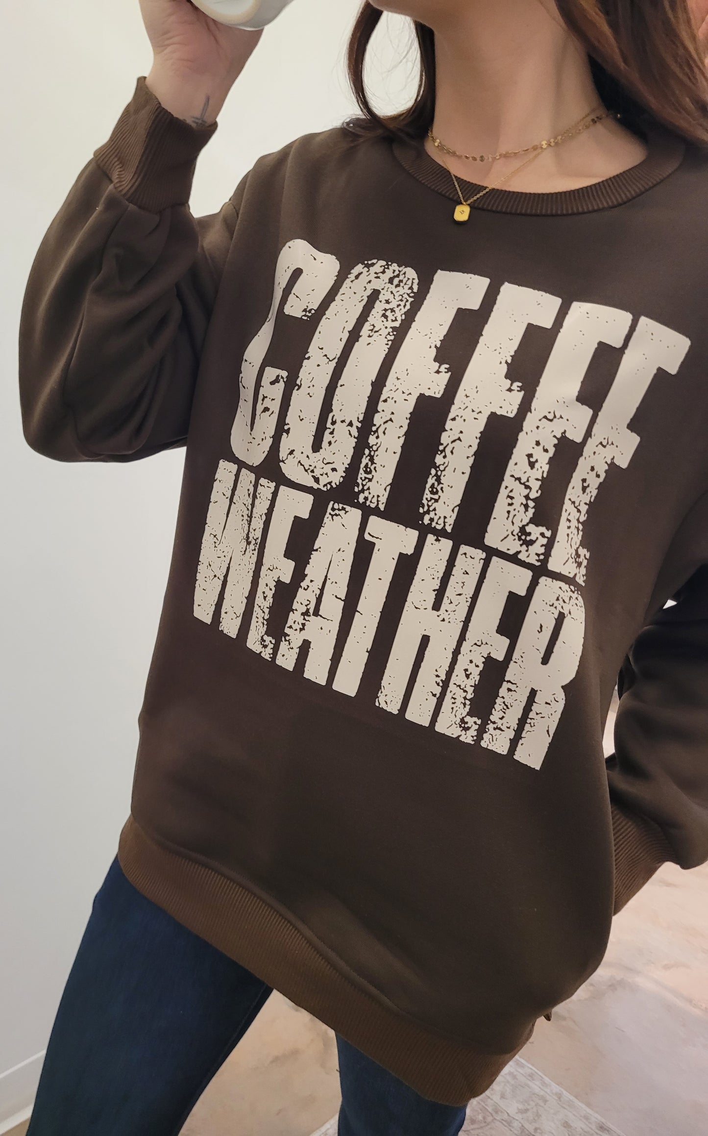 Coffee Weather Crewneck with Pockets