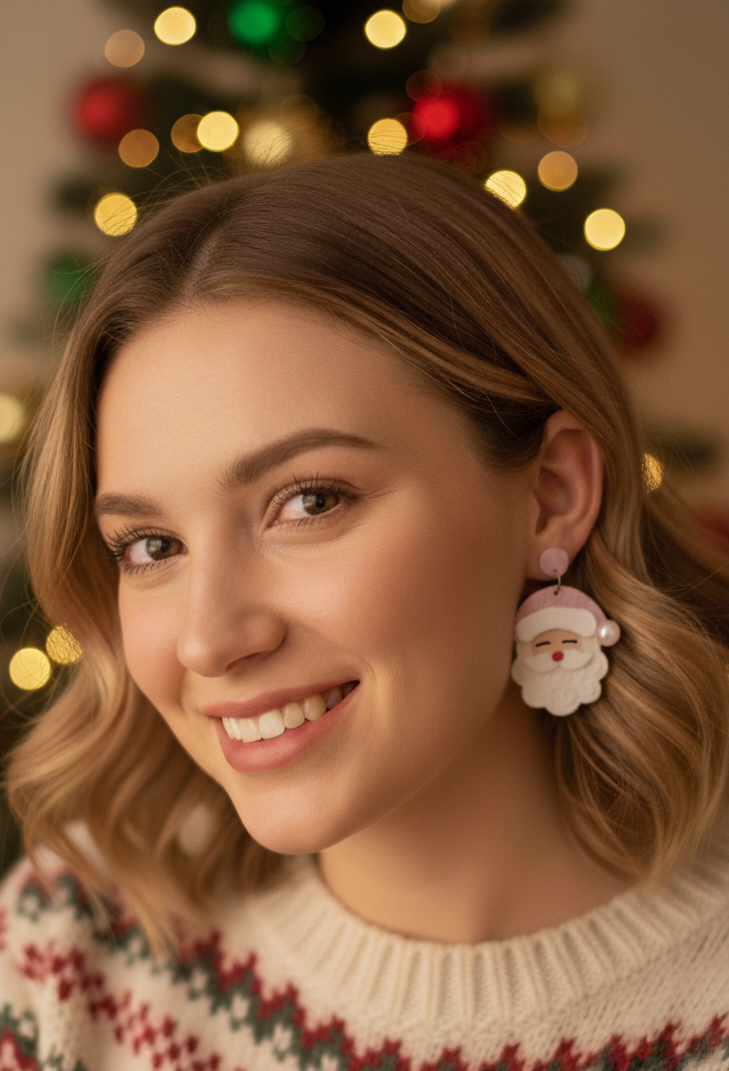 Pink Santa Earrings